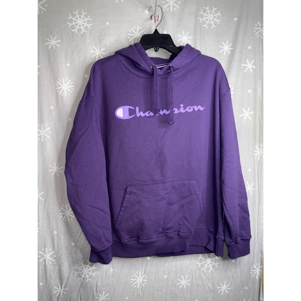 Champion Mens Purple Script Logo Pullover Hoodie Sweatshirt Size 1X